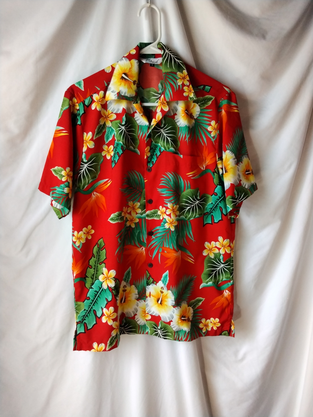 Alvish Men's Red Tropical Floral Camp-Collar Button Down Shirt